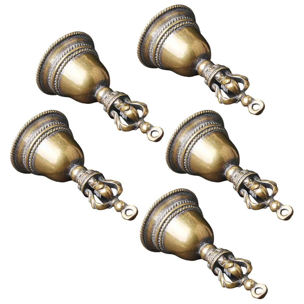 

5pcs Key Chain Pendant Sturdy Brass Hand Bell Ritual Vintage Decor Cowbell Feng Shui Wedding Hotel Desk Mini Bead Bright