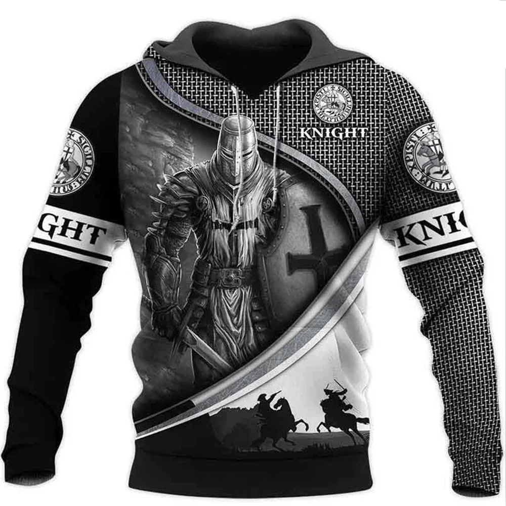 Crusader Knights Print Men's Hoodies Street Hip Hop Harajuku Vintage Clothes Fashion y2k Pullover Autumn Casual Sweatshirts Tops