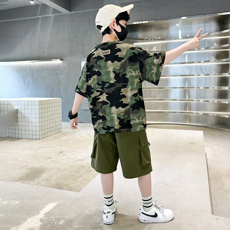 Kids Summer Set Causal Camouflage Sportswear Two Piece Clothing Set for Teenage Boy Short Sleeve T-shirt Shorts Tracksuit Outfit - Image 5