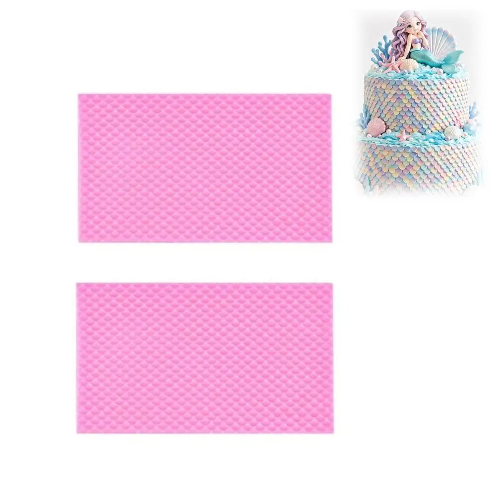 2PCS Silicone Mermaid Scales Silicone Mold Food Grade Scalloped Lattice Fondant Impression Mold Fish Scales Easy Release