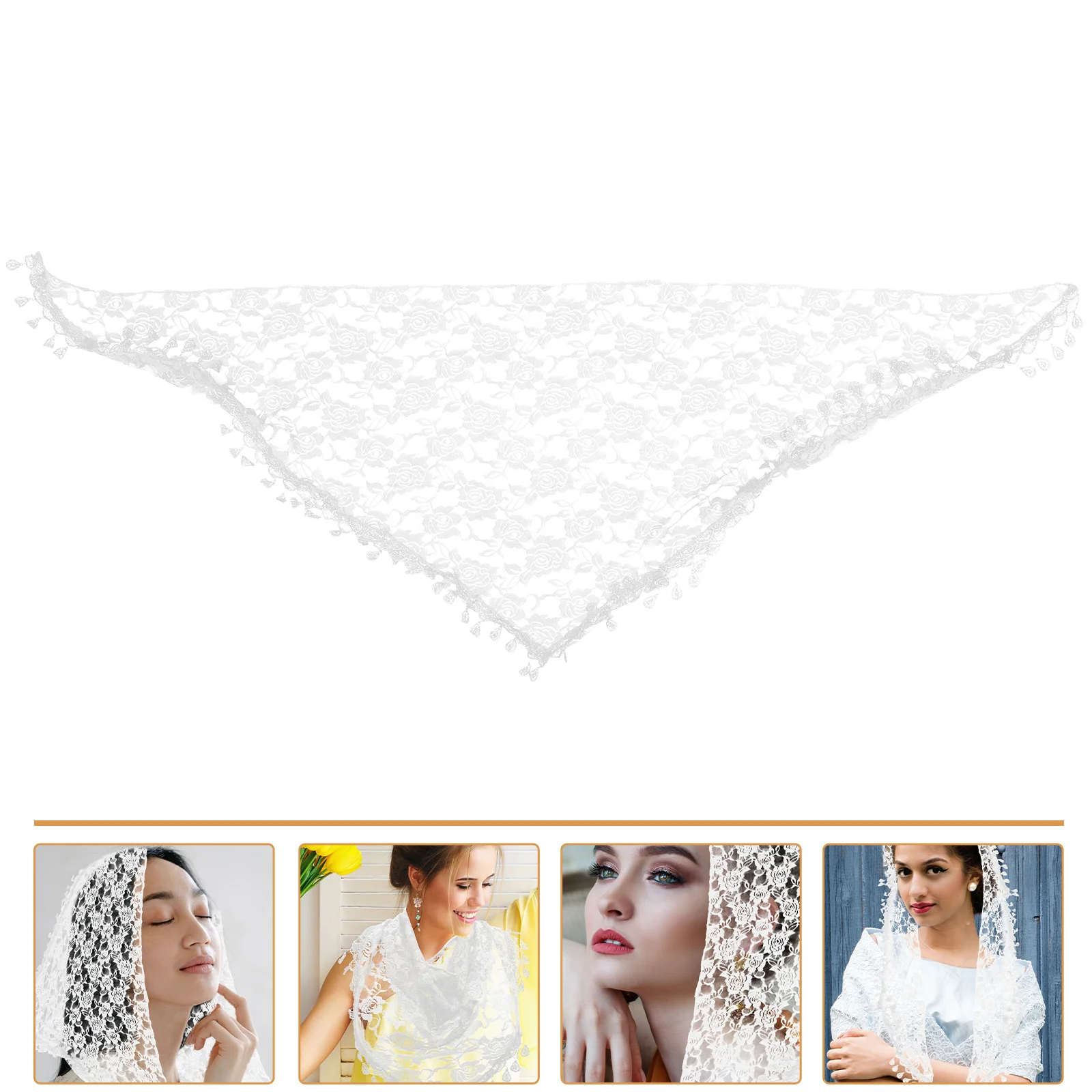 Shawl Lace Triangle Scarf Veils Mantilla Wedding for Women Tassel White Church Catholic Miss