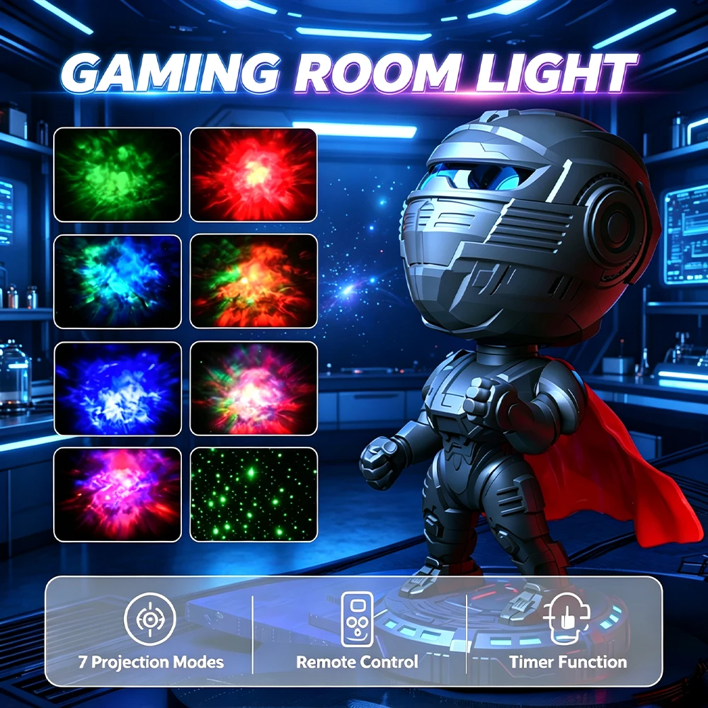 Robot Starry Sky Projector Lamp, Colorful Nebula Projection Night Light, Kids Bedroom Decor Atmosphere Lamp for Birthday Gift