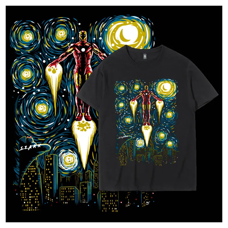 

2026 Summer Marvel Hero Iron Man Cartoon Printed T-shirt Handsome Children's Wear Pure Cotton Round Neck Parent Child Wear