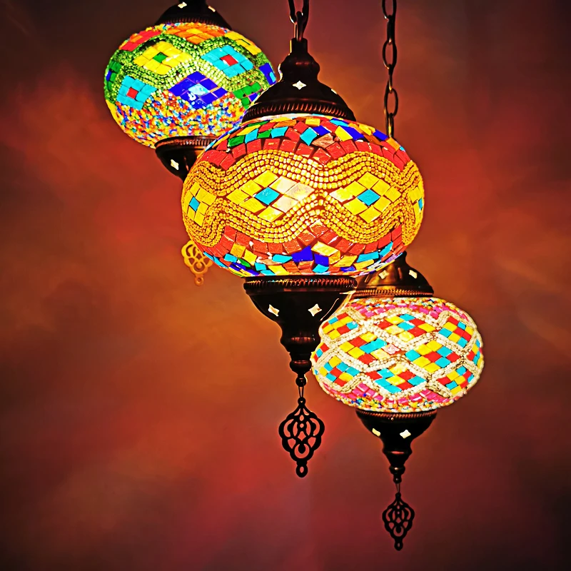 Vintage Romantic Handmade South East Asia Restaurant Cafe Stairwell Bohemian Three Head Disc Chandelier