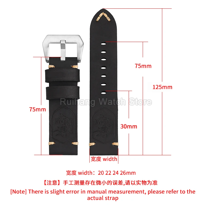 For Panerai PAM111 Cowhide Watchband 20 22 24 26mm Moisture-wicking Sturdy Shape-retaining Vintage Luster A Retro-inspired Strap