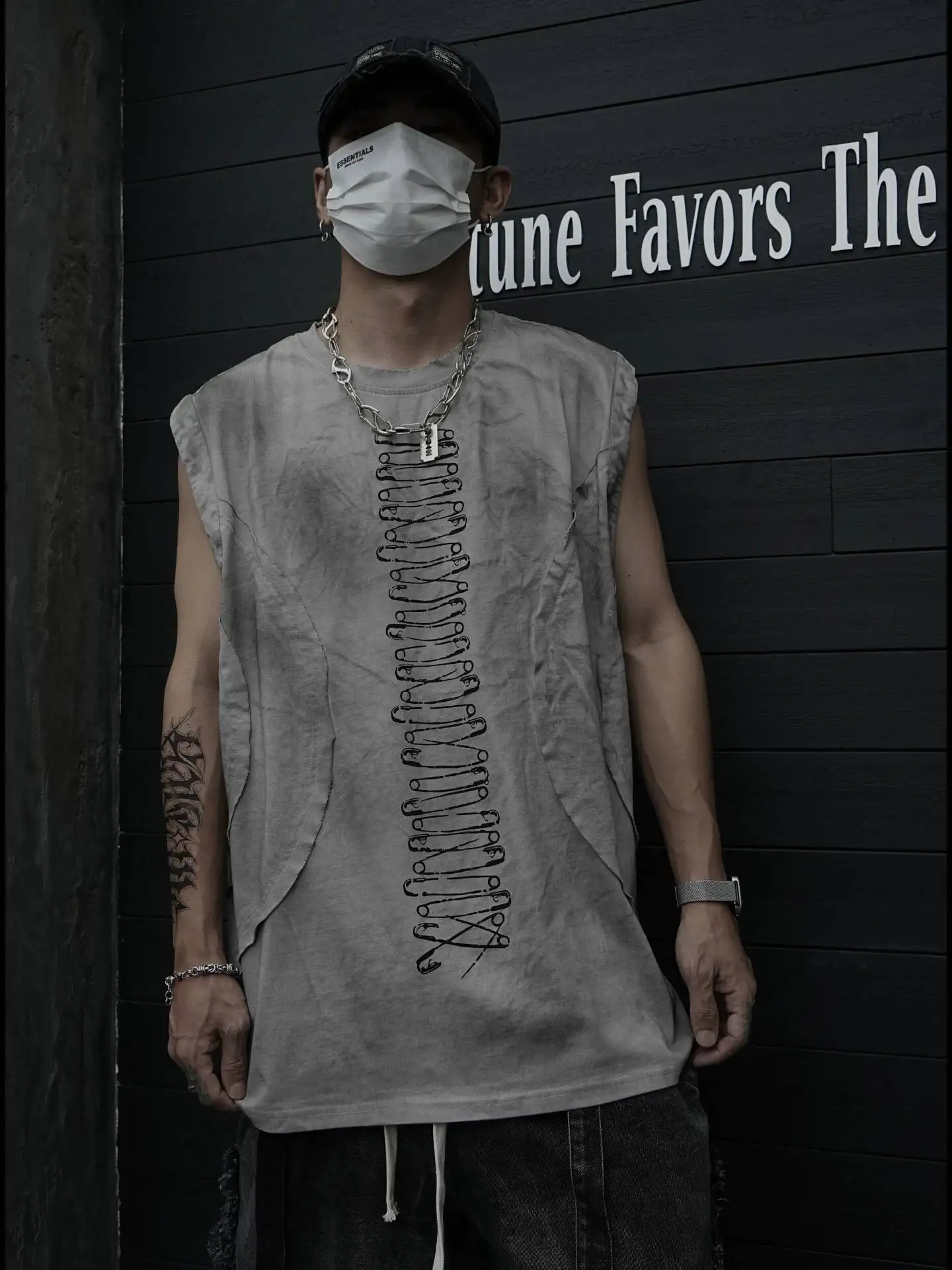 2026 American Tie Dye Distressed Gray Cotton Sleeveless Tank Top Patch Raw Edge Print Design High Street Casual Vest For Women — купить у AliExpress WW