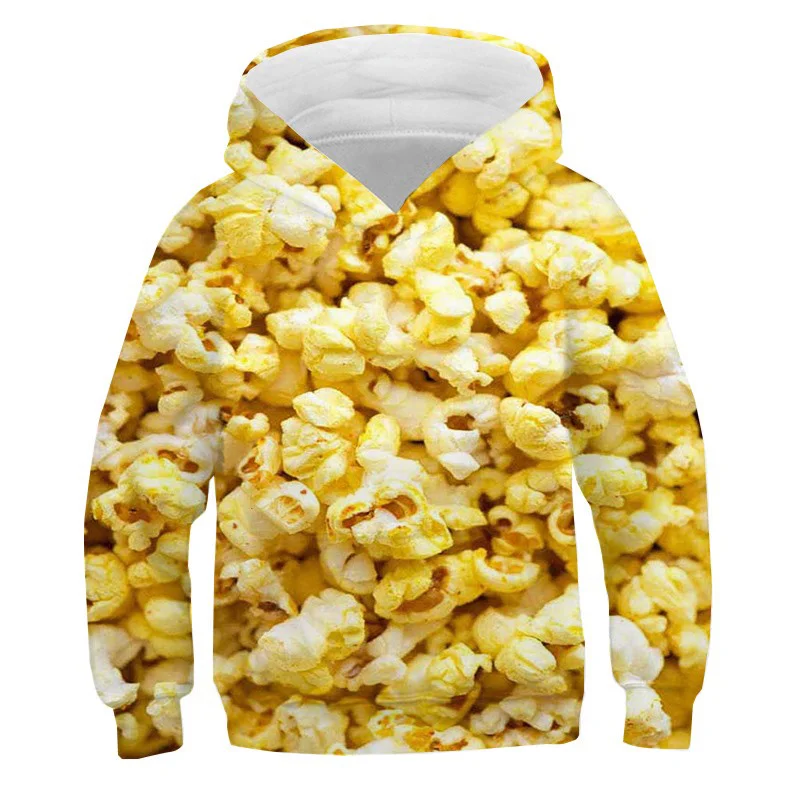 Fashion 3D Printed Funny Food Hoodie Men Popcorn French Fries Candy Graphic Hoodies Kids Hooded Sweatshirts Teens Clothes Tops