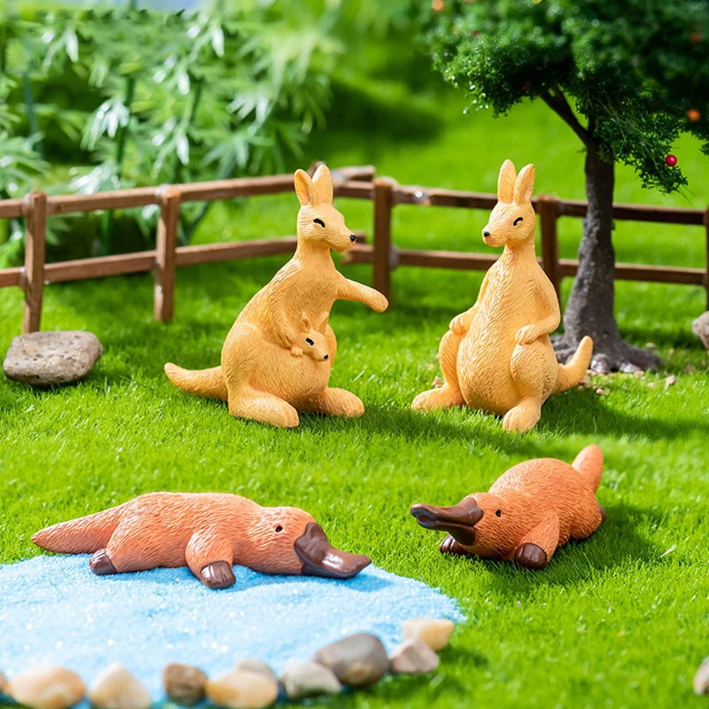 Mini Kangaroo Platypus Figurine Cartoon Animals Micro Landscape Dollhouse Model Car Interior Ornament Home Desktop Decoration