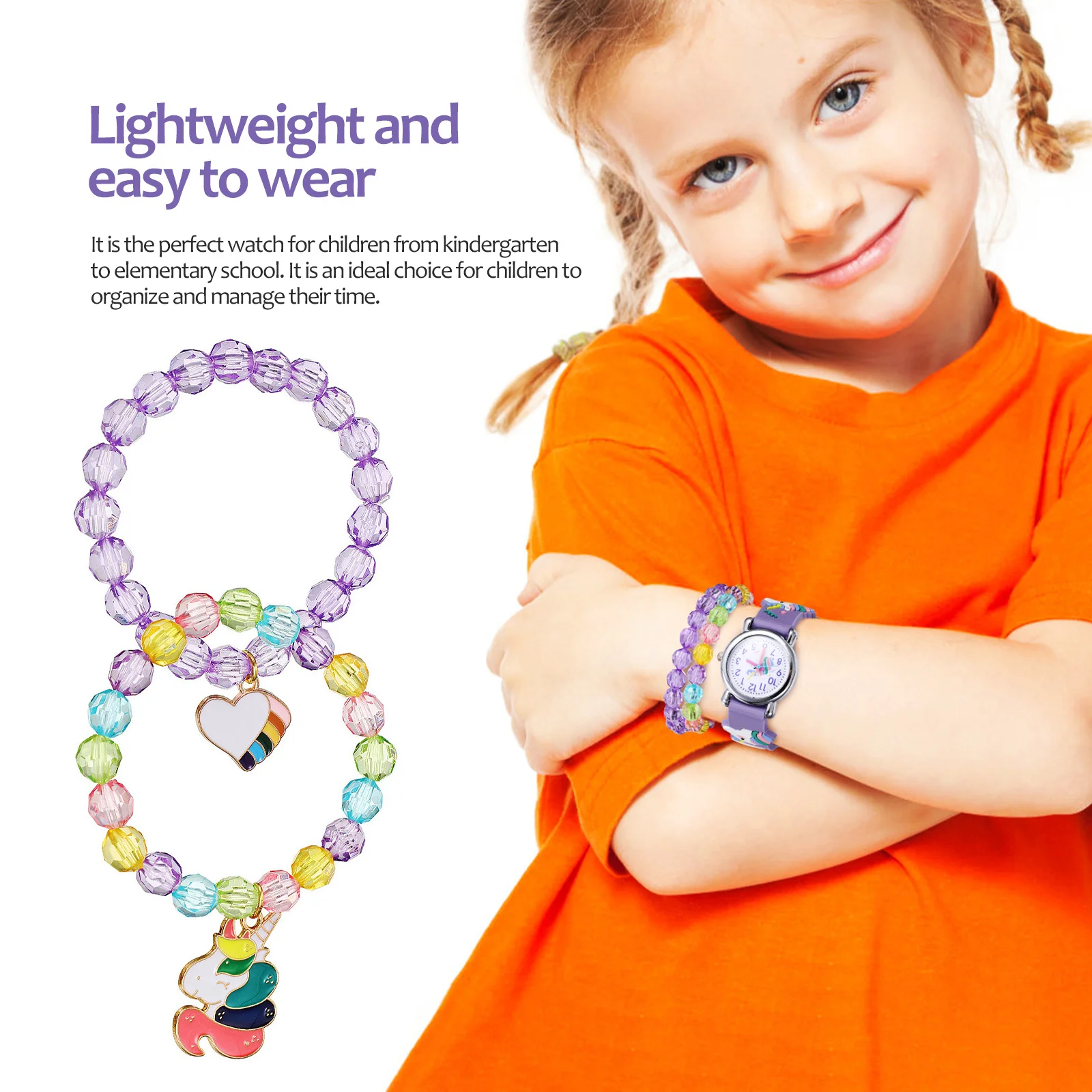 1 Set Unicorn Watch Set Lovely Cartoon Timepiece With Charm Bracelets Arabic Numerals Bright Colors Adjustable Strap For