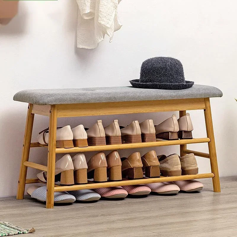 

Quality Multi-functional Bamboo Shoe Stand Household Door Can Sit Stool Creative Porch Shoe Rack Organizer Furniture