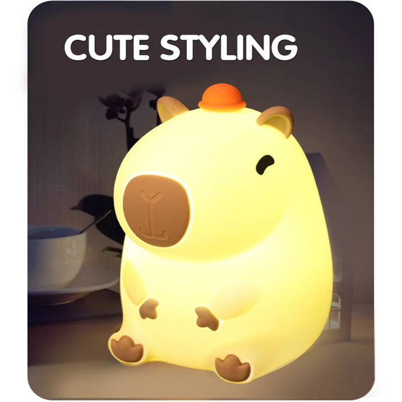 Cute Capybara Night Light Children's Silicone Nightlight Gift USB Rechargeable Animal Touch Bedside Sleep Lamp Decoration