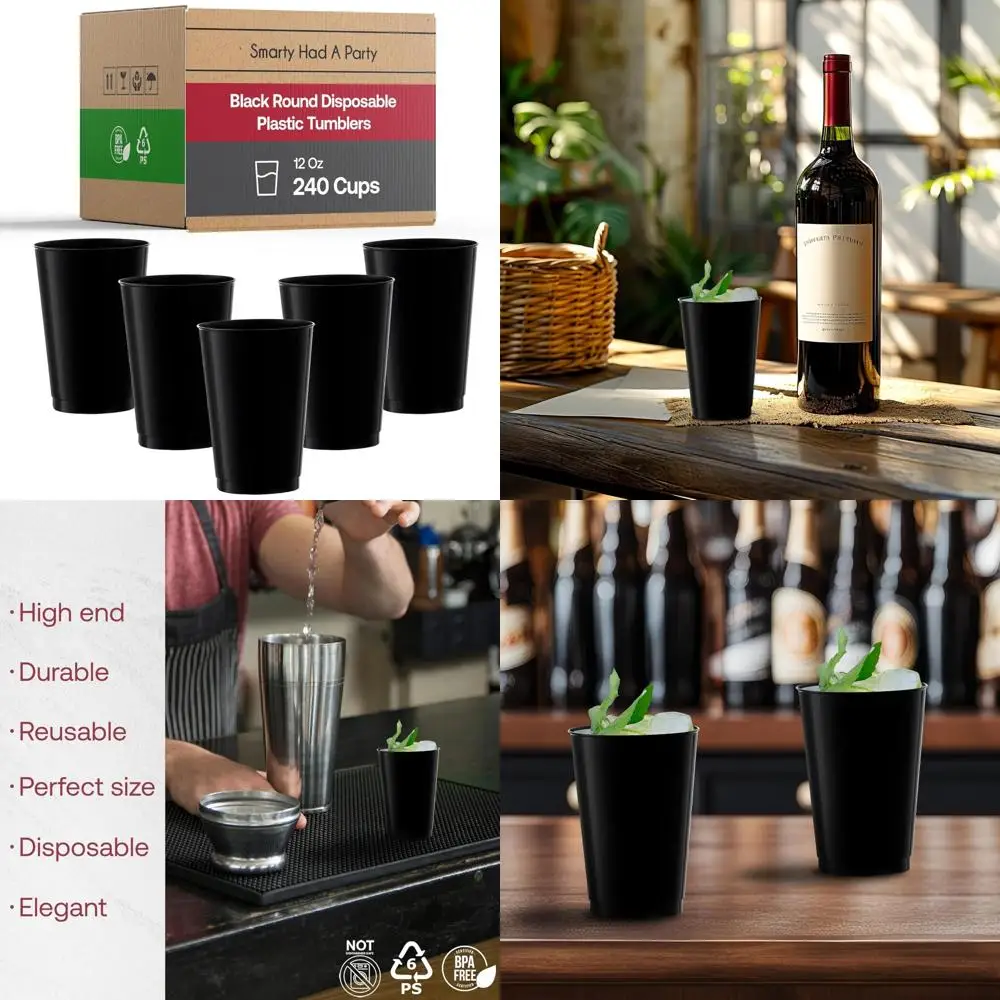 

Одноразовые черные стаканы на 12 унций, упаковка из 240 чашек для коктейлей, кофе со льдом, напитков и напитков для вечеринок