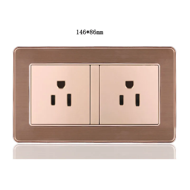 146 Type Stainless Steel Panel 15A Wall Electrical Sockets American Standard US Outlet Three-hole