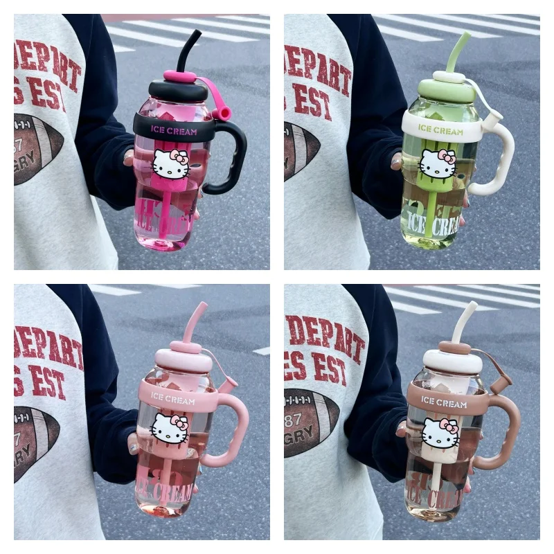 

Kawaii Hello Kitty 1300ML High Capacity Water Cup Sanrio Anime Cute Couple Good Looks Portable Ice Cup with Straw Student Gift