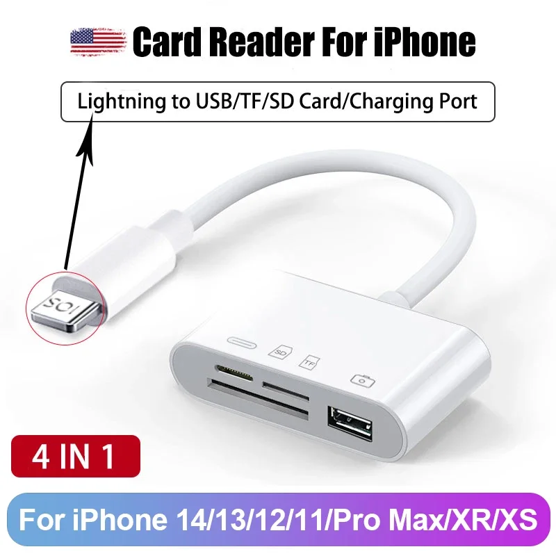 Driedraads 5-in-1 kaartlezer, multifunctionele OTG-converter, hogesnelheidstransmissie, compatibel met iPhone/Android/ipad
