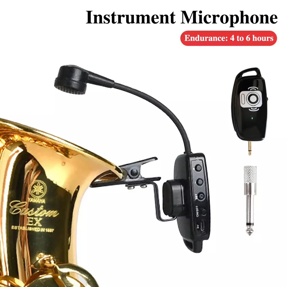 

UHF Professional Wireless Instrument Microphone for Saxophone Trumpet Sax Wireless Receiver Transmitter 165ft Range Plug