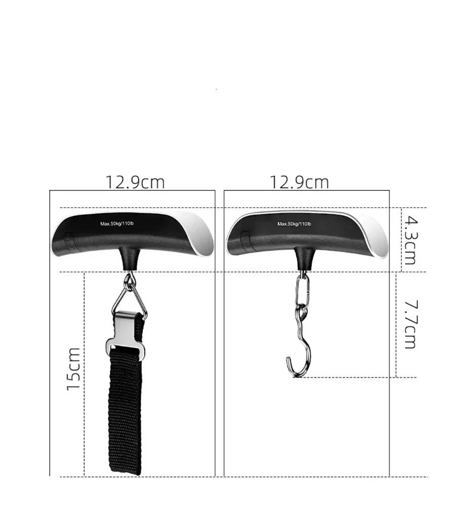 50kg Portable Digital Luggage Scale with Backlit LCD Battery Powered Strap Hook for Suitcase Travel Baggage Weighing