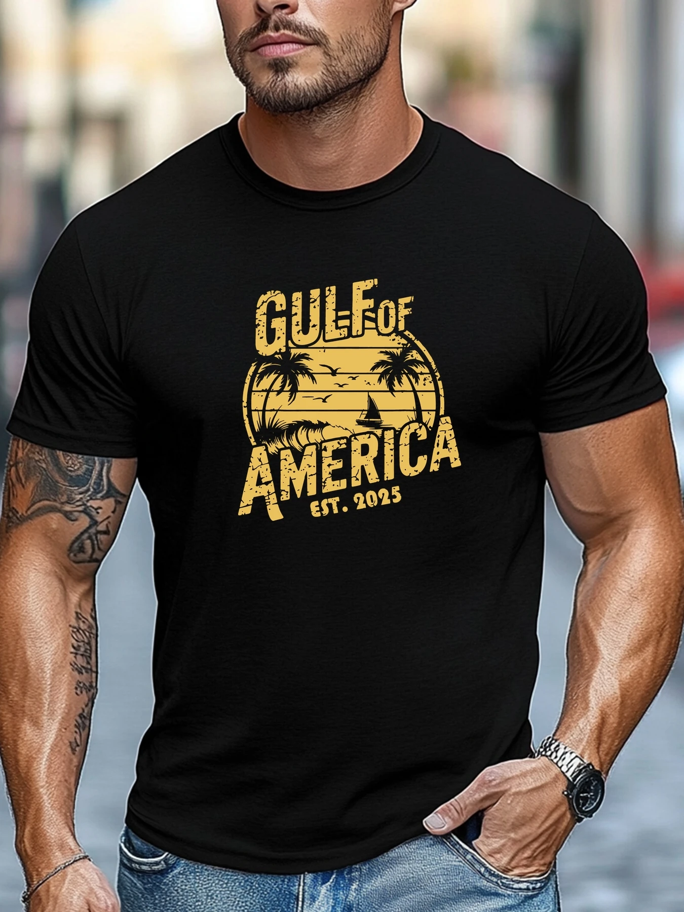 

Футболка для мужчин GULF OF AMERICA Graphic 100% хлопок лето мягкий комфорт крой круглый шеи Повседневная дышащая футболка топы