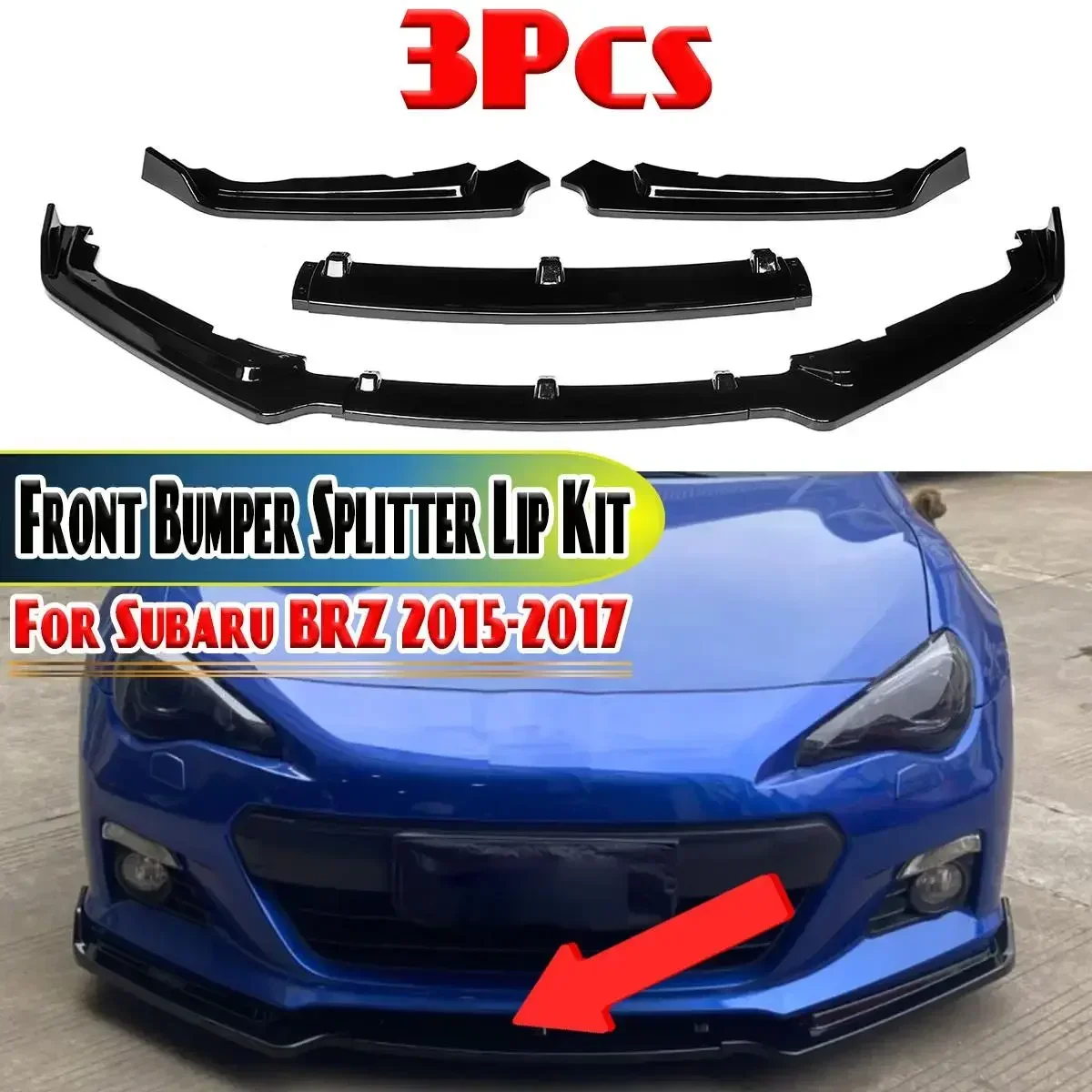 

New 3pcs BRZ Car Front Bumper Splitter Diffuser Protector Spoiler Deflector Lips Guard For Subaru BRZ 2015 2016 2017 Body Kit