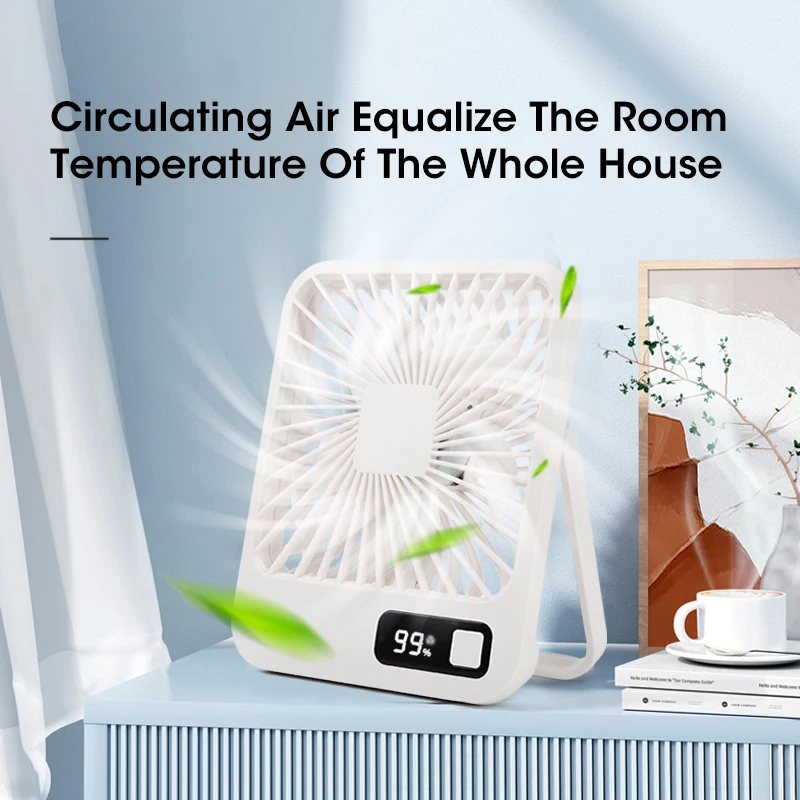 Small Desktop Fan Portable Foldable Table Fan USB Rechargeable Fan With Power Display 5 Speeds Adjustment Desktop Fan