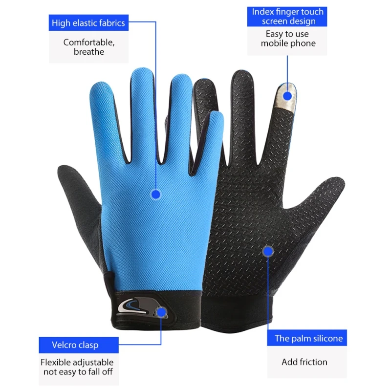 Touch Screen Full Finger Cycling Gloves Fishing Gloves Men'S Wear Resistant Summer Mesh Thin Breathable Outdoor Sports Gloves