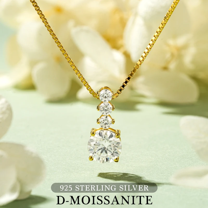 

Certified Full Moissanite 6.5mm&2.5mm Pendant Necklace 925 Sterling Silver Women 4 Stone Fashion Engagement Necklace Jewelry