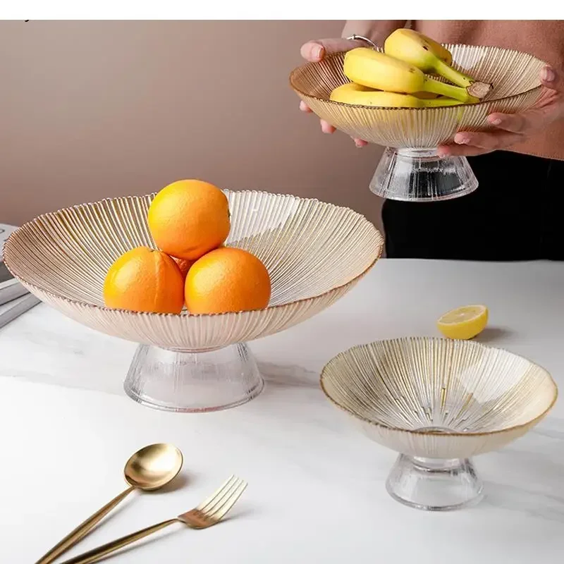 

Nordic Transparent Glass Fruit Tray Light Luxury Gold-plated Storage Tray Creative Home Living Room Coffee Table Fruit Tray