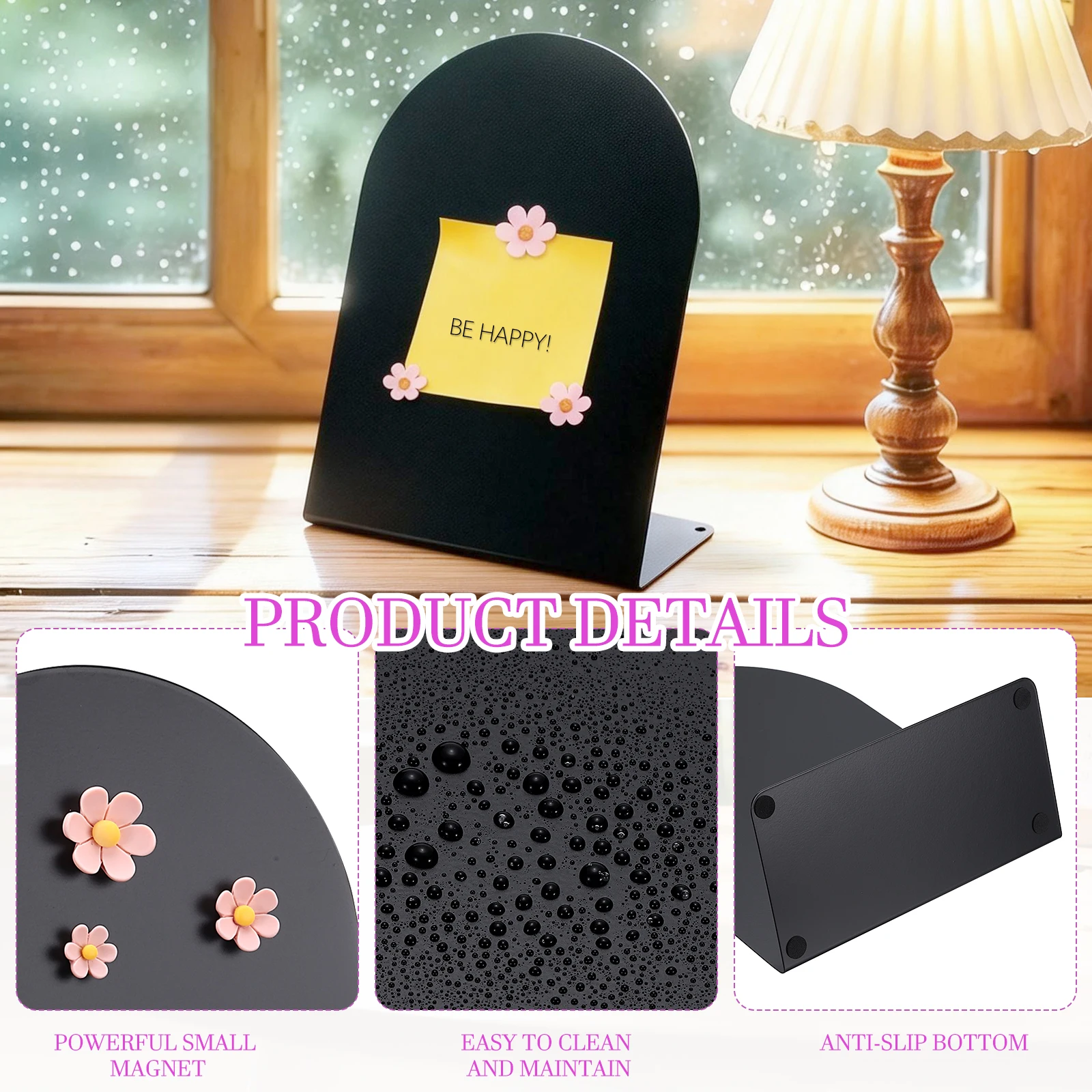 1/2Pc Magnetic Bulletin Board Memo Magnet Display Stand Board with 3/6Pc Flower Magnets for Home Office Restaurant Cafe Supplies