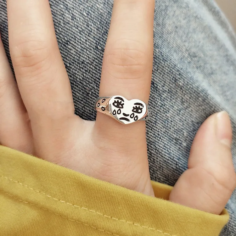 Women's 925 Sterling Silver Heart Cry Expression Ring, Gift