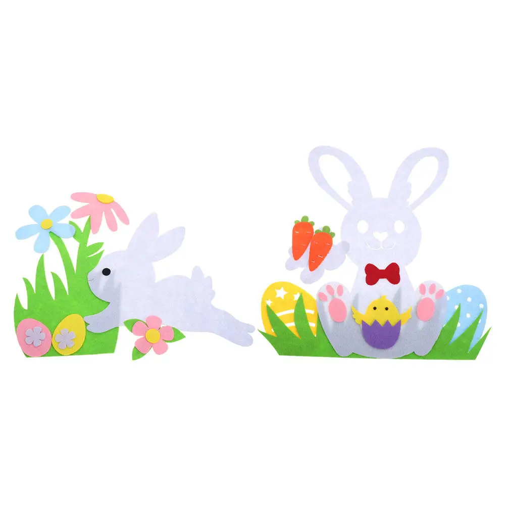 2Pcs Cute Easter Bunny Spring Decorations Non-Woven Easy-Apply Door Window Wall Decoration Festive Home Party DIY Craft Kit