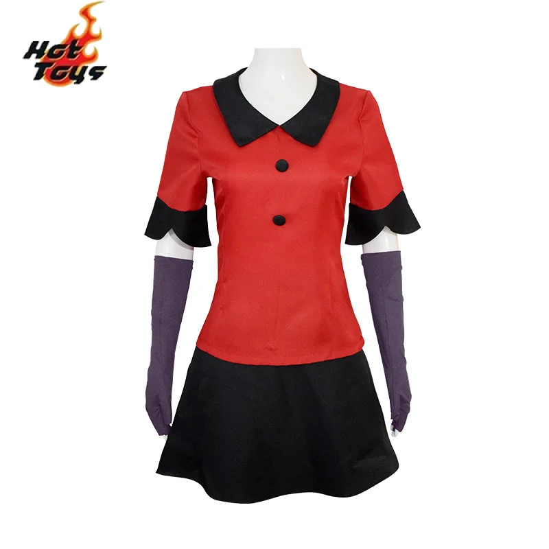 Vaggie Cosplay Costume Haz bin Cos Hotel Red Uniform Top Skirt Gloves Socks Full Set Suits for Adult Halloween Party Fancy