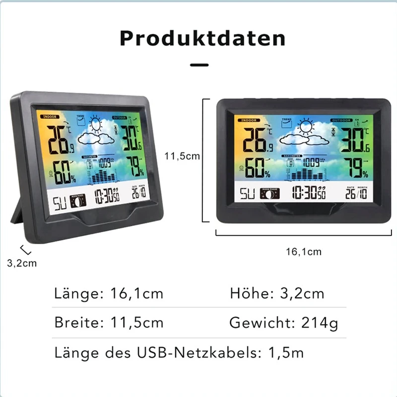 Wireless Weather Station With Outdoor Sensor Color Weather Station Digital Colour Display Weather Station