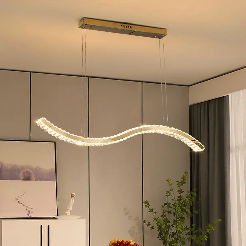 Luxury Home Decor Island Hanging Crystal Shine LED Chandelier For Dining Room Wave Design Modern Crystal Light Fixture
