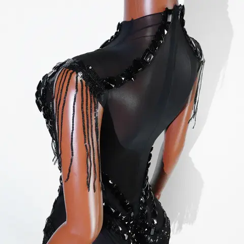 Sexig Mesh Transparent Svart Strass Bodysuit Sångerska Dansare Show Scen Outfit Fira Fest Nattklubb Uppträdande Vatten 8 best sales prestationskläder - №3