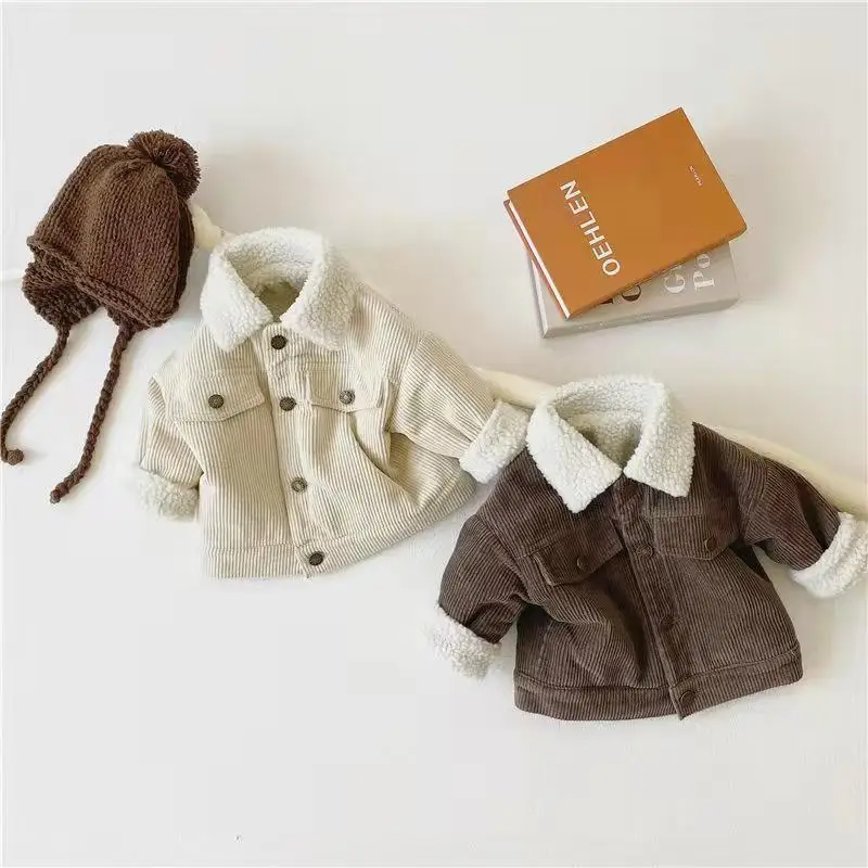 Kids Korean Corduroy Jacket with Sherpa Fleece Lining – Thickened Warm Winter Outerwear for Baby Toddlers