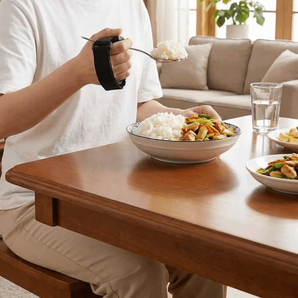Elastic Aid Utensil Cuff Anti Shake Hand Grip Support Utensil Cuff Holder Adjustable Weak Grip Assistance Eating Assistance Cuff