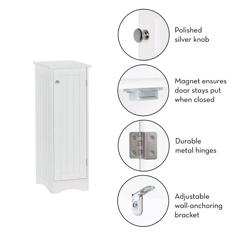 Slim Single Door Bathroom Cabinet, White Cabinet, Furniture Organizer, Storage for Home, Free Delivery