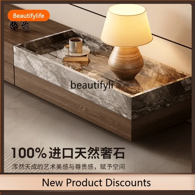 F109 Modern Minimalist Italian Light Luxury Natural Luxury Stone Solid Wood Storage TV Cabinet Home Floor Cabinet