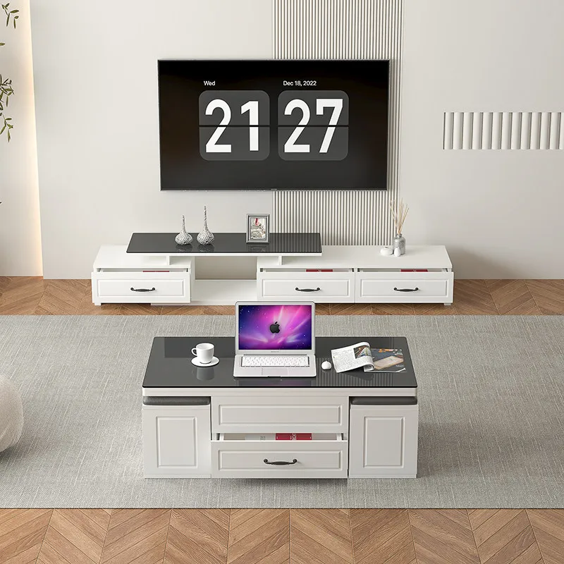 Multifunctional retractable folding coffee table dining table dual-purpose small apartment simple solid wood TV cabinet combinat