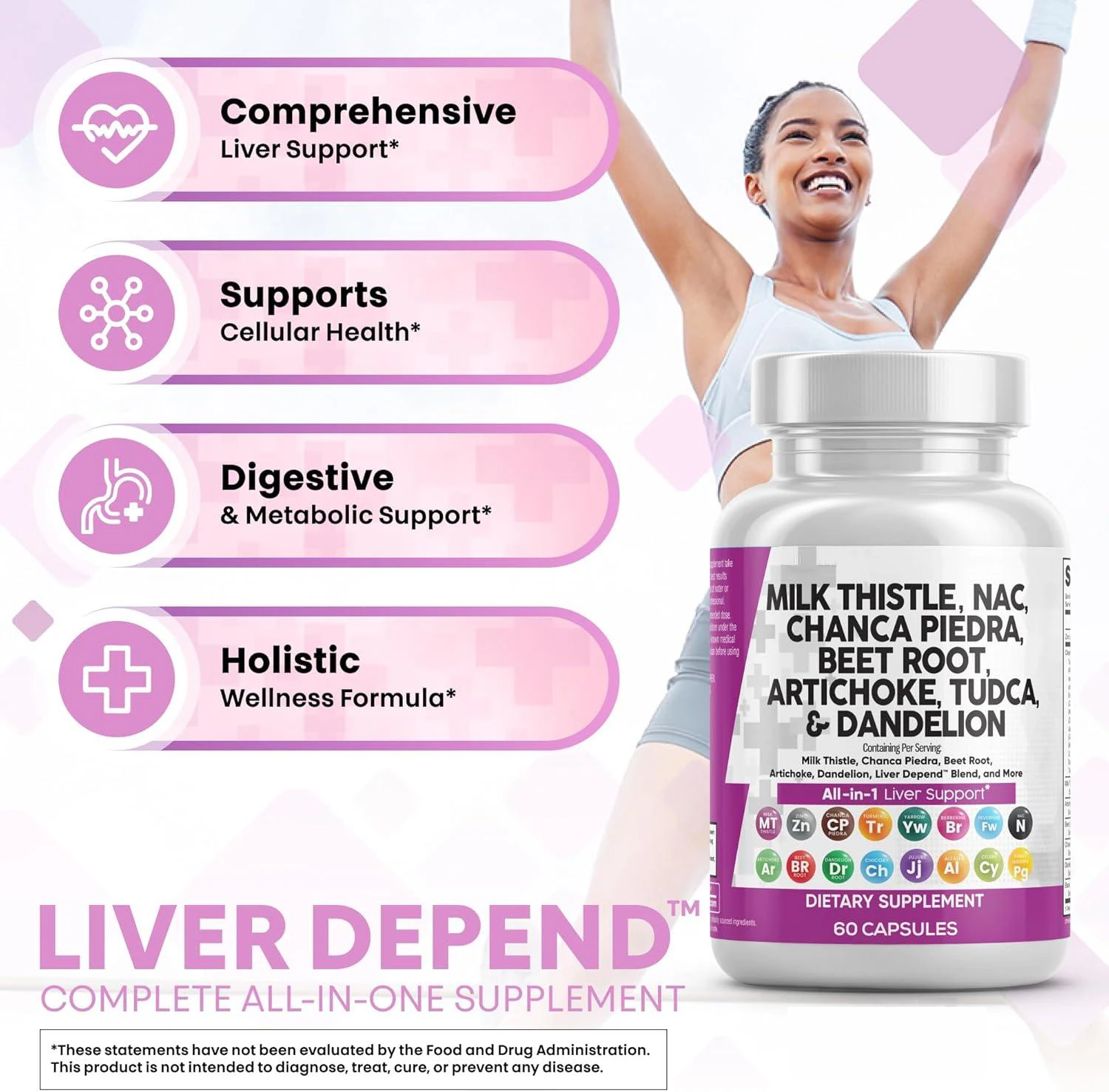 Milk Thistle NAC Chanca Piedra Beet Root Artichoke Astragtalus Dandelion Root Capsules Liver Cleanse & Detox Repair Supplement