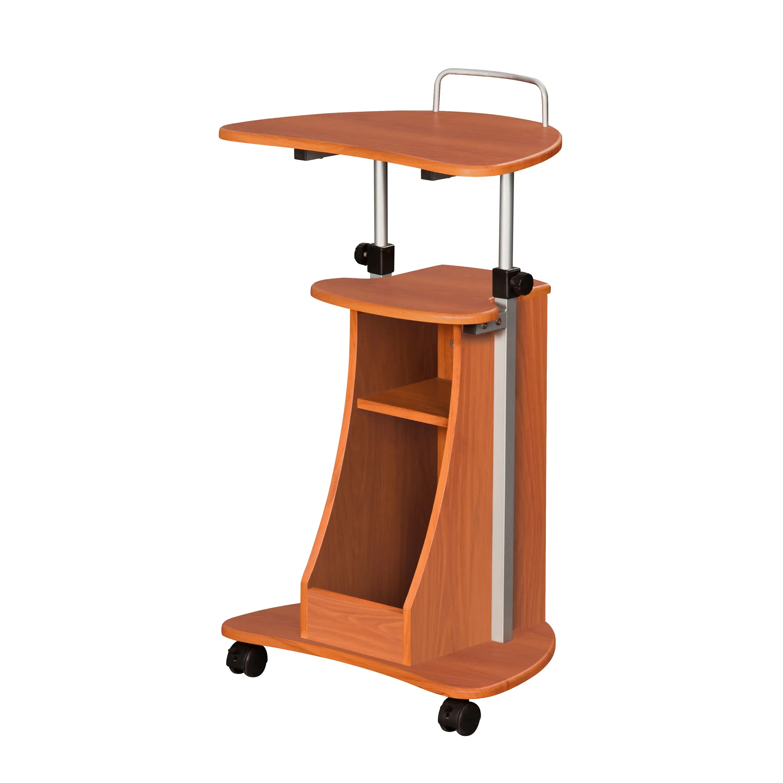 Sit-to-Stand Rolling Adjustable Height Laptop Cart With Storage, Woodgrain