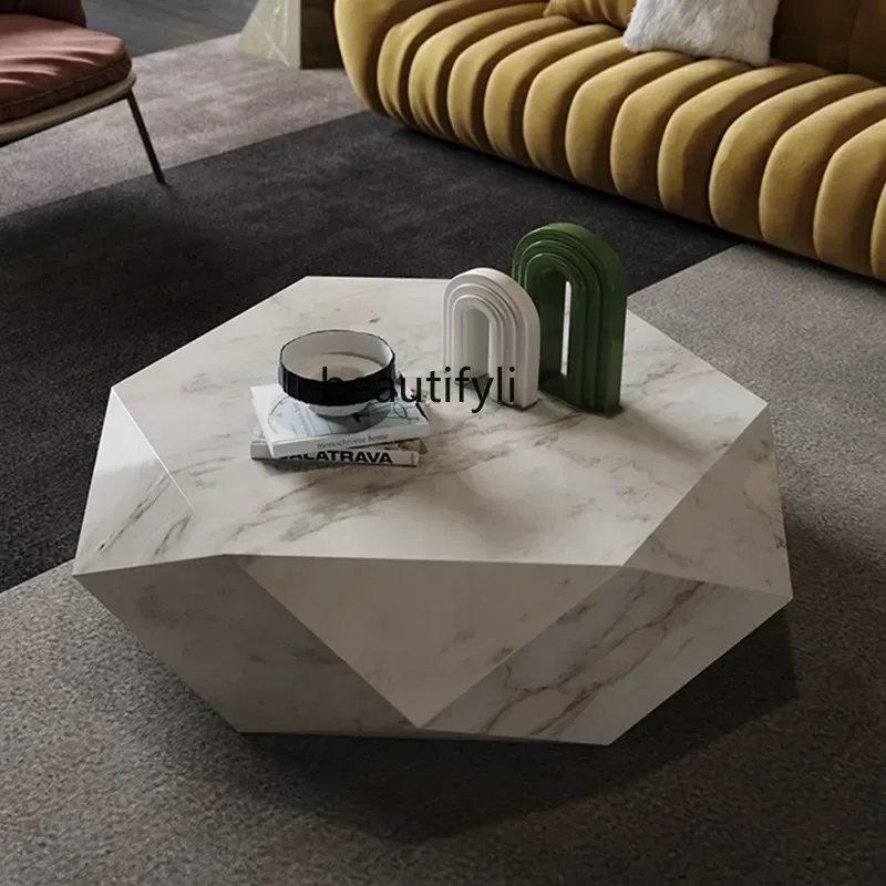 LJYItalian Minimalist Marble Tea Table round Marble Tea Table Art Designer Model Misty Style Marble Tea Table