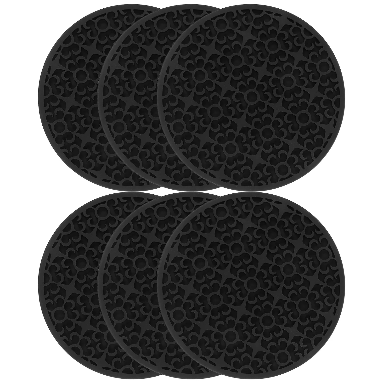 

6pcs Silicone Coaster Tumbler Pads Practical Cup Mats Black Heat Resistant Anti Slip Home Kitchen Furniture Protection