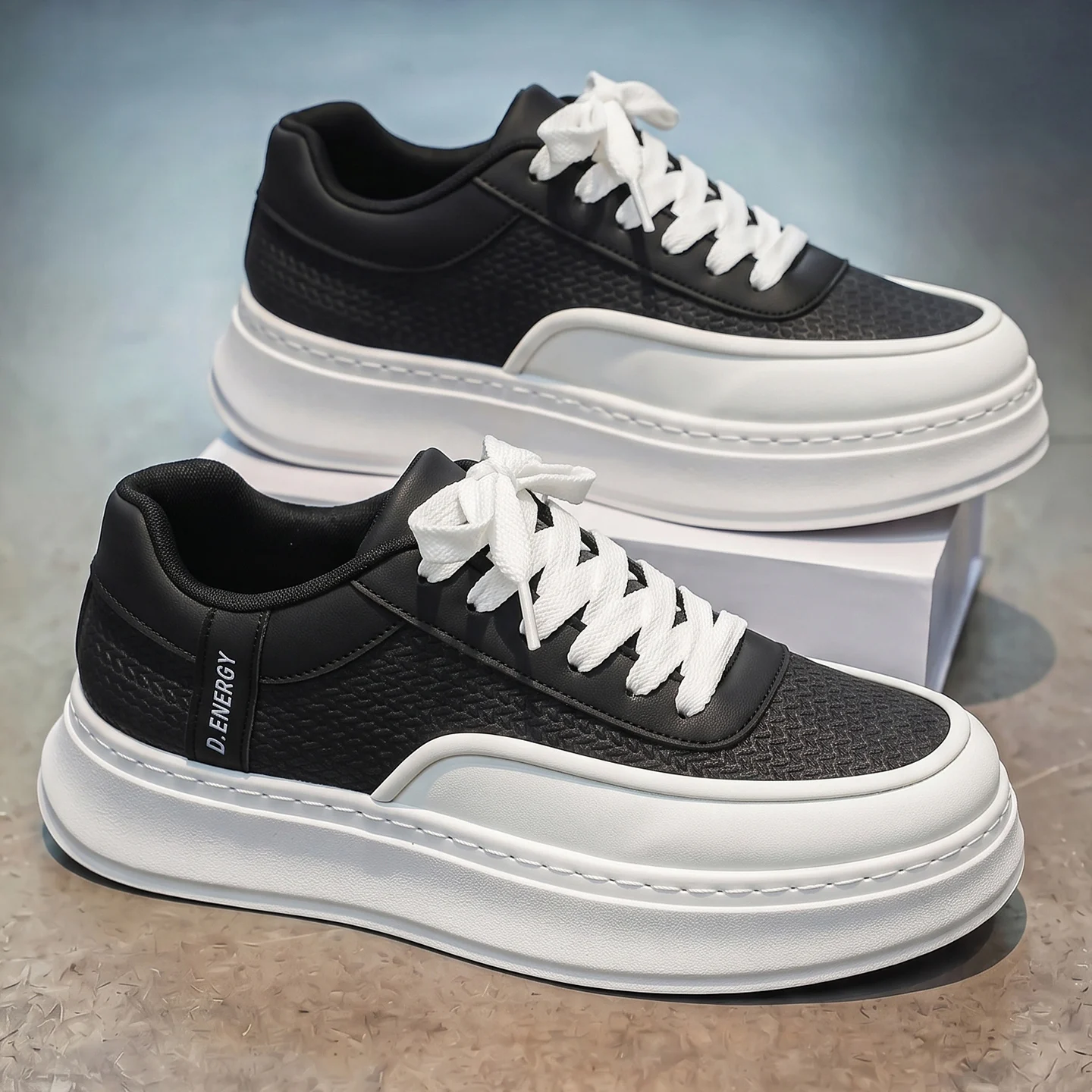 Men Board Shoes Spring Summer Color Block Casual Sneakers Woven Texture Thick Flat Sole Minimalist Daily Footwear