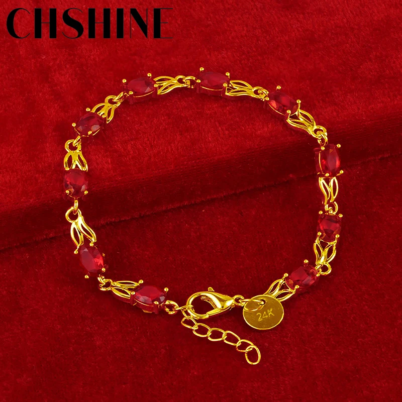 

CHSHINE 925 Silver Plated 18K Gold Red Zircon Bracelet For Women Wedding Engagement Party Fashion Charm Jewelry