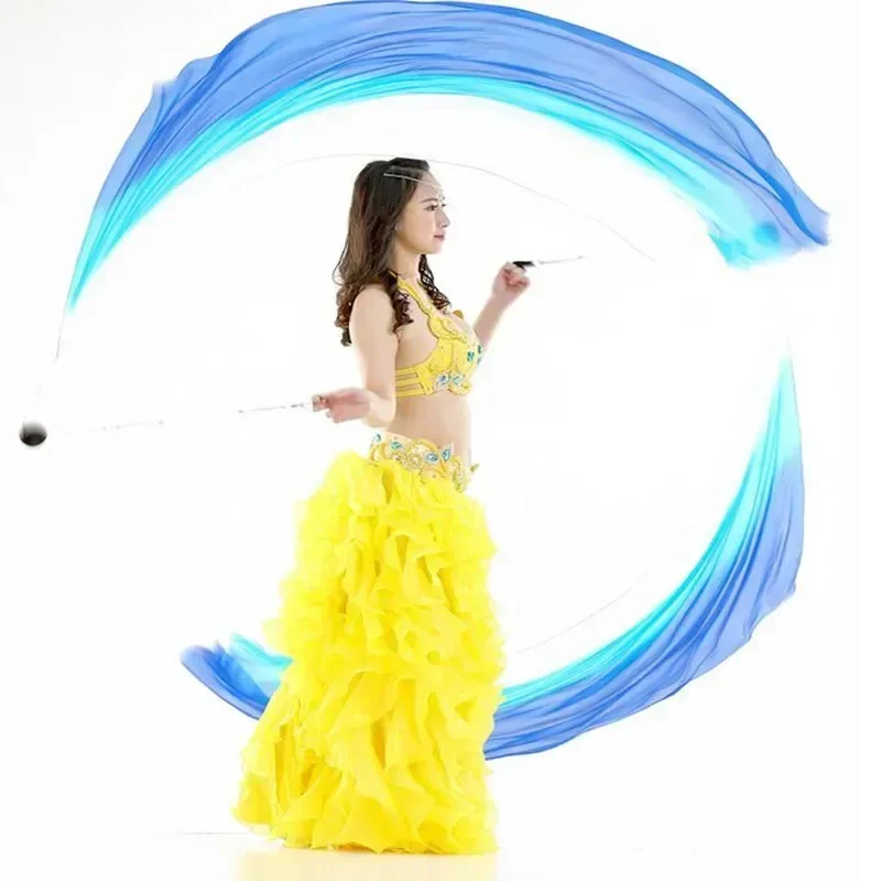 New Silk Veil+ Poi Chain Ball Women Belly Dance Silk Veil Poi Streamer Stage Prpos Fire Water