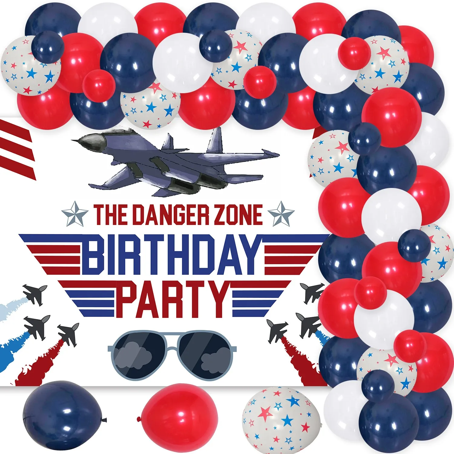 FUNMMOIR fighter jet boy birthday decoration, red and blue balloon set, birthday background fighter jet themed party supplies