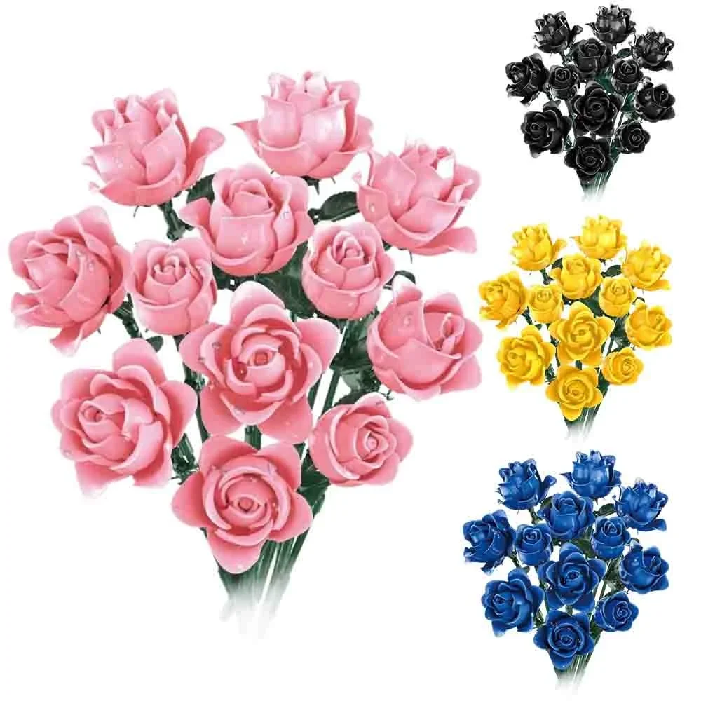 

Creative Romantic Black Rose Flower Bouquet Building Blocks HomeDesk Plant Decoration Assemble Brick Toy Gift For Kid Girl