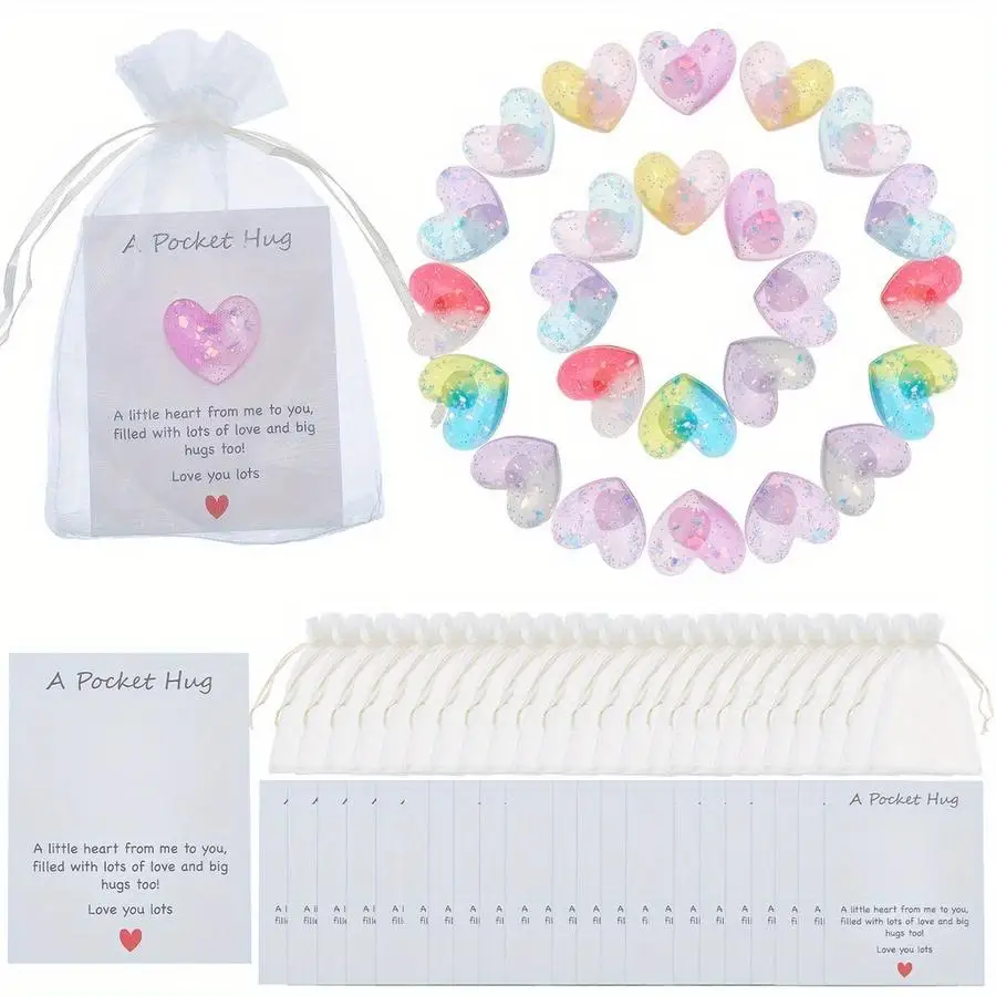 1-100pcs  Cute Mini resin  heart keychain Love Pocket Hug Cards Classroom Kindness Gift Cards Classroom Kindness Gift Cards Perf