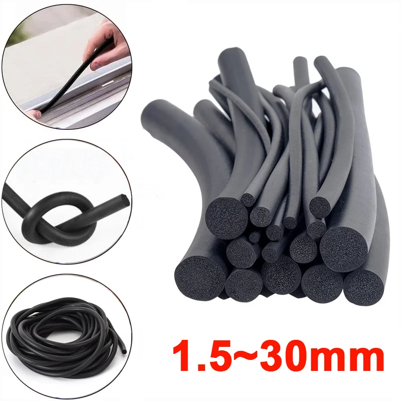 1-30M Black EPDM Rubber Foam Sealing Strip Round Sponge Cord Bar For Cabinet Door Seal 1.5/2/2.5/3/3.5/4/4.5/5/5.5/6/6.3~30mm